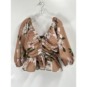 Express Brown Floral Milkmaid Top Sz Large Cottagecore Square Neck
